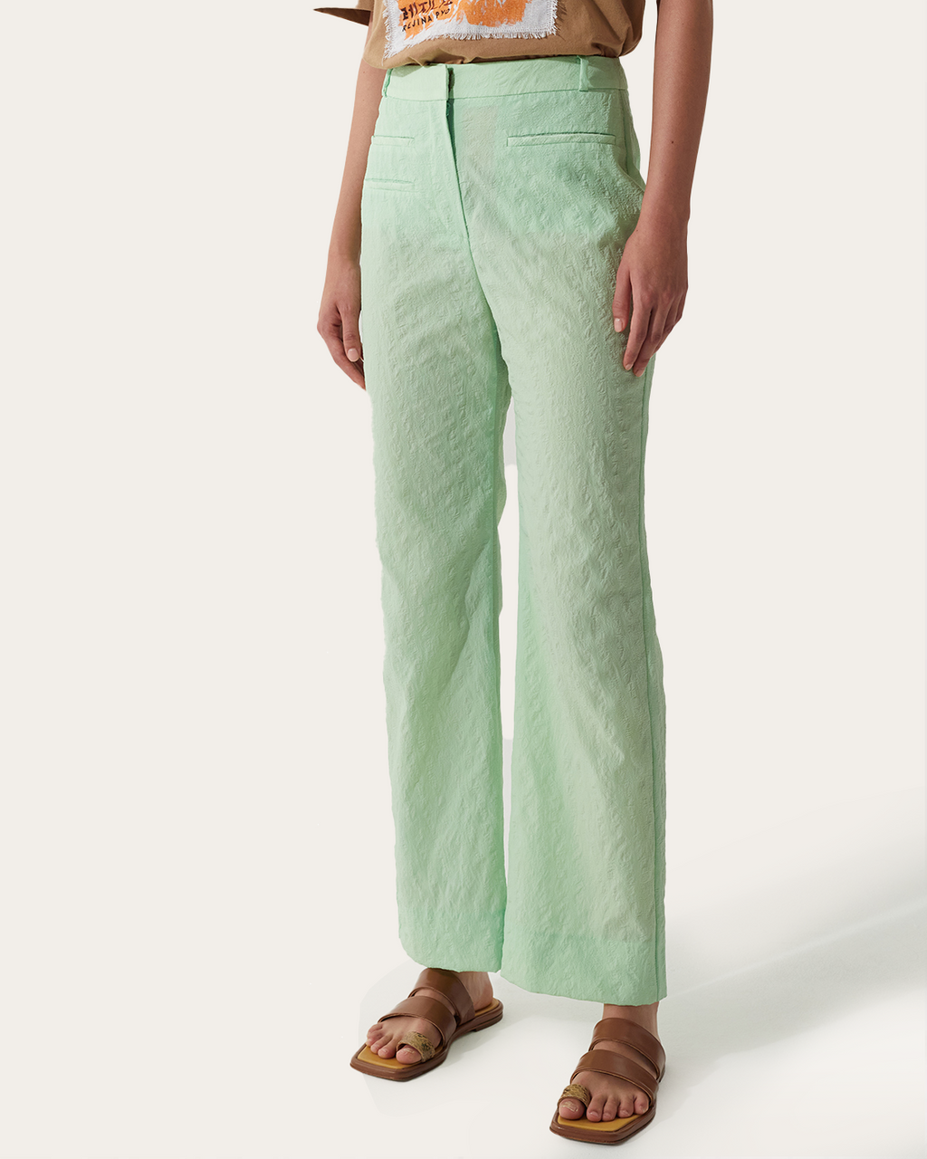 Aletta Trousers Textured Viscose Apple Green - Special Price