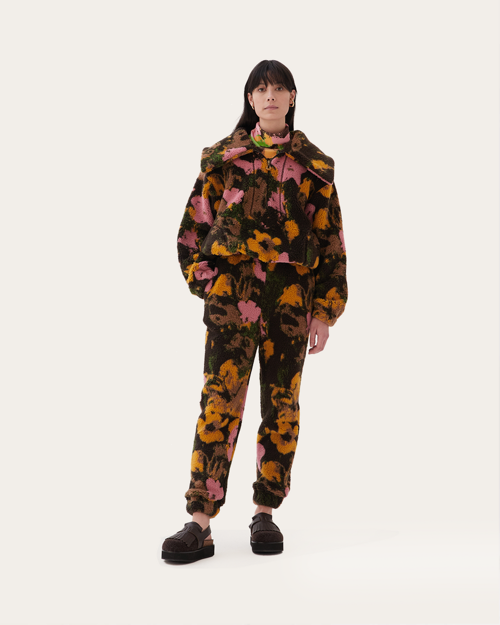Tate Pullover Faux Shearling Jacquard Floral