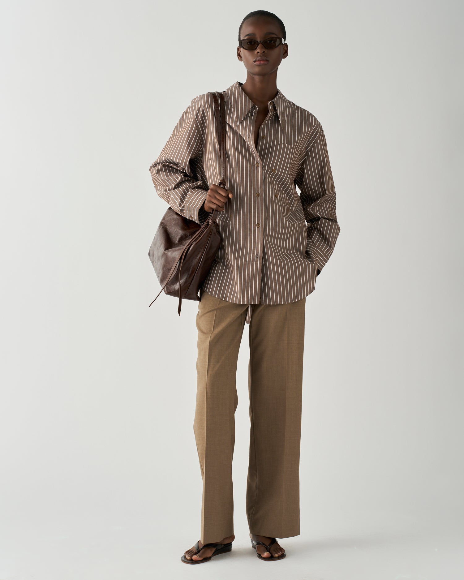 Rejina Pyo MARIANNE SHIRT シルク シャツ ブラウス Ellis Shirt Cotton Stripe Brown – REJINA PYO