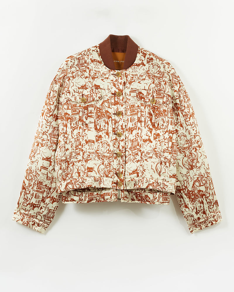 Wells Bomber Jacket Silk Satin Printed Brown – REJINA PYO