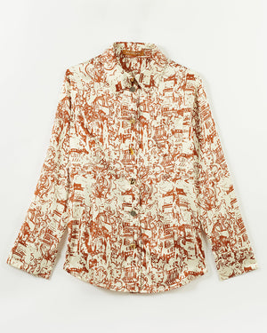 Kora Shirt Silk Satin Printed Brown