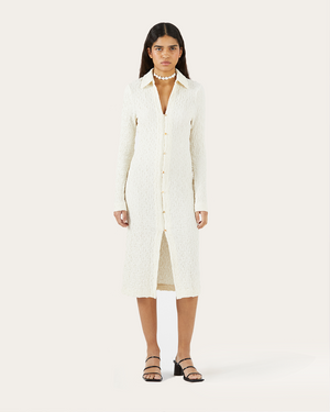 Sana Dress Cotton Blend Seersucker Off-White - Special Price