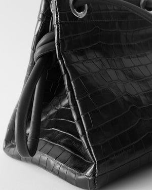 Rita Bucket Leather Embossed Black