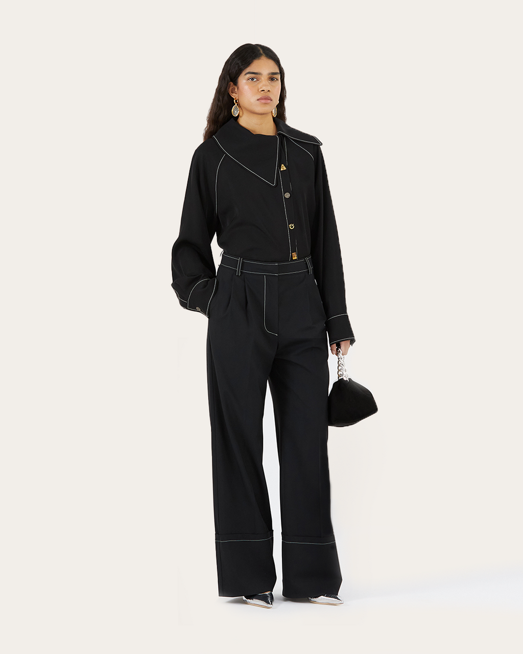 Macie Trousers Wool Blend Suiting Black