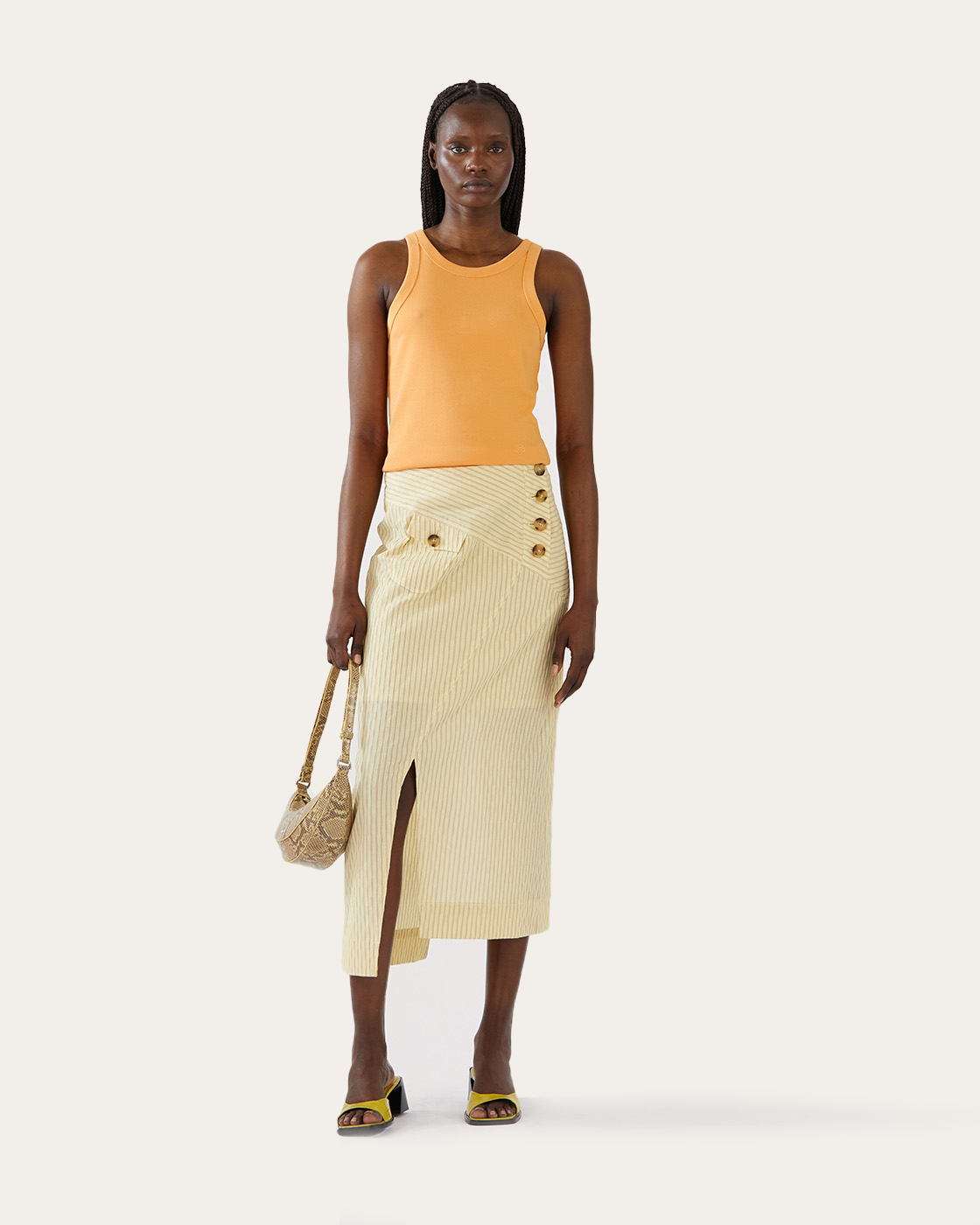 Rejina Pyo Astrid Skirt Cotton Seersucker Stripe Yellow 2026 Hot Sale