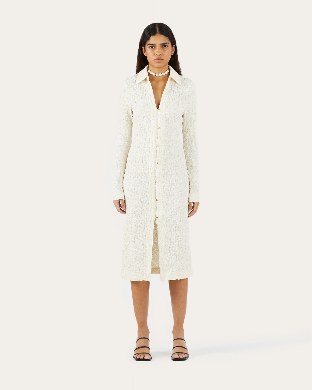Sana Dress Cotton Blend Seersucker Off-White - Special Price