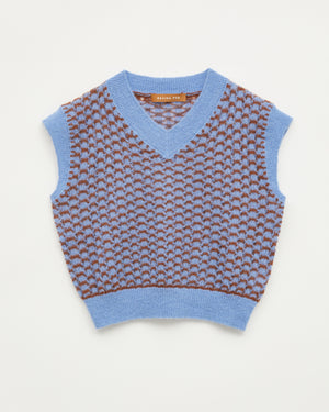 Robyn Vest Alpaca Blend Blue + Brown