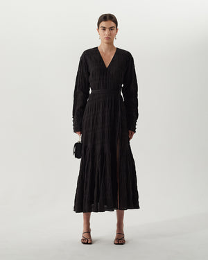 Irena Dress Cotton Striped Jacquard Black
