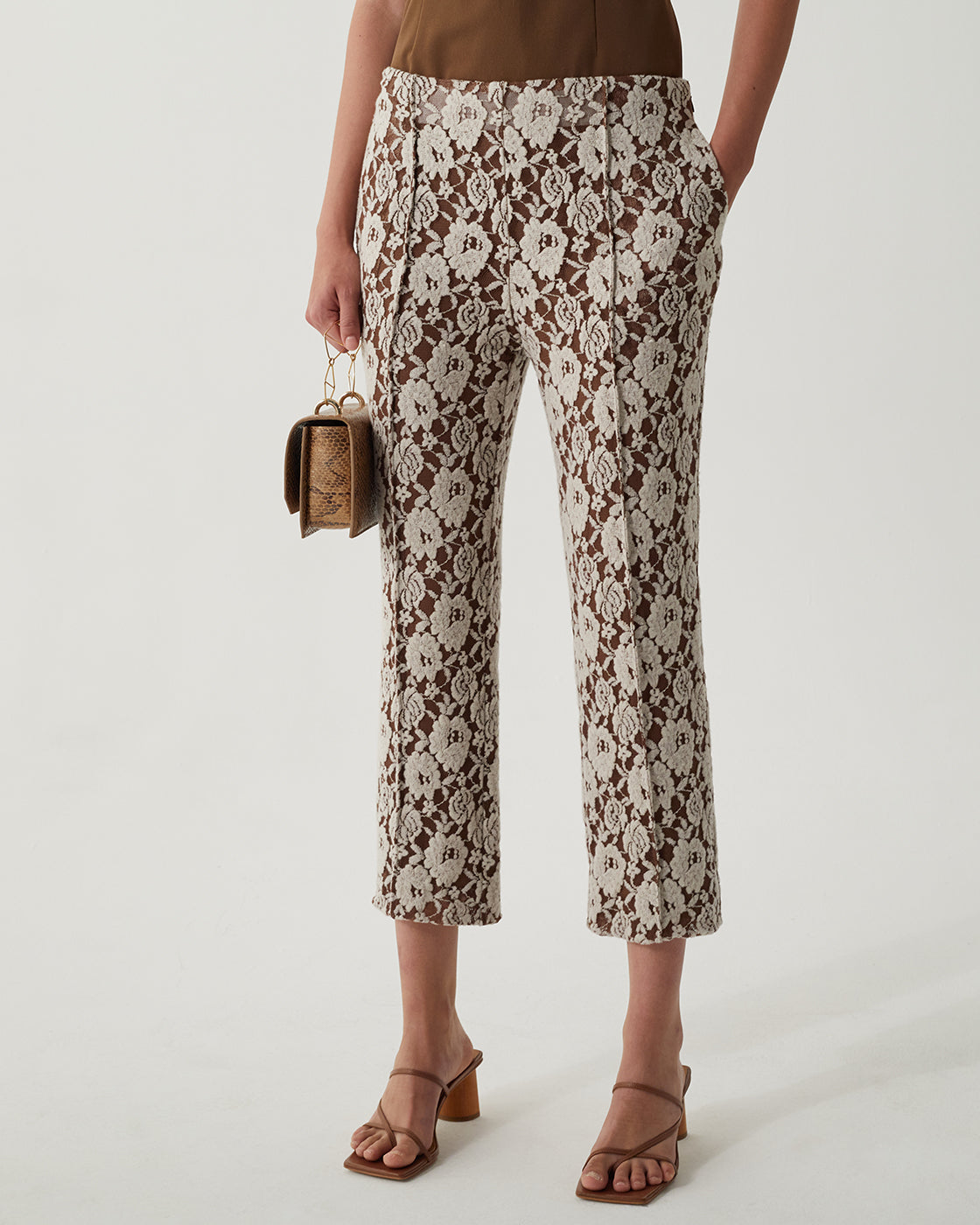 Nancy Trousers Cotton Blend Floral Lace Brown
