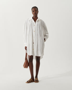 Mattie Dress Cotton Striped Jacquard White