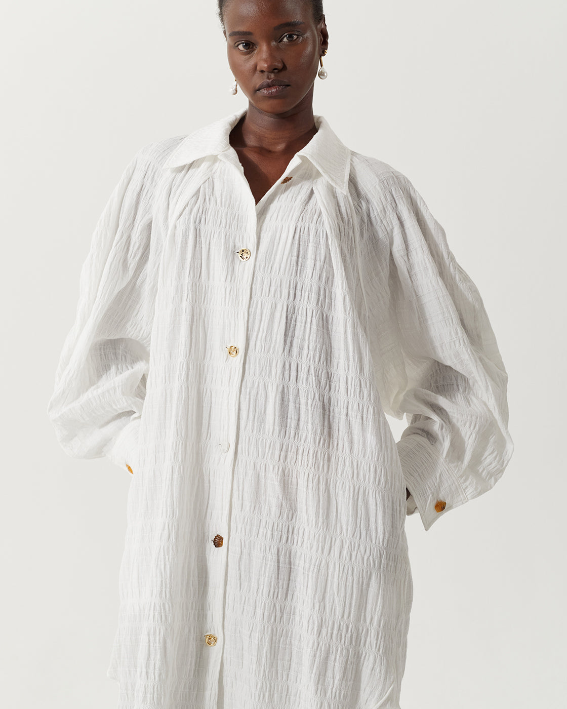 Mattie Dress Cotton Striped Jacquard White