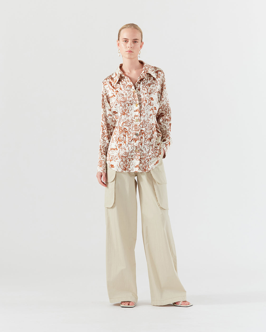 Kora Shirt Silk Satin Printed Brown