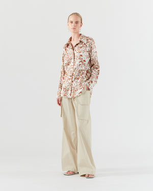 Kora Shirt Silk Satin Printed Brown