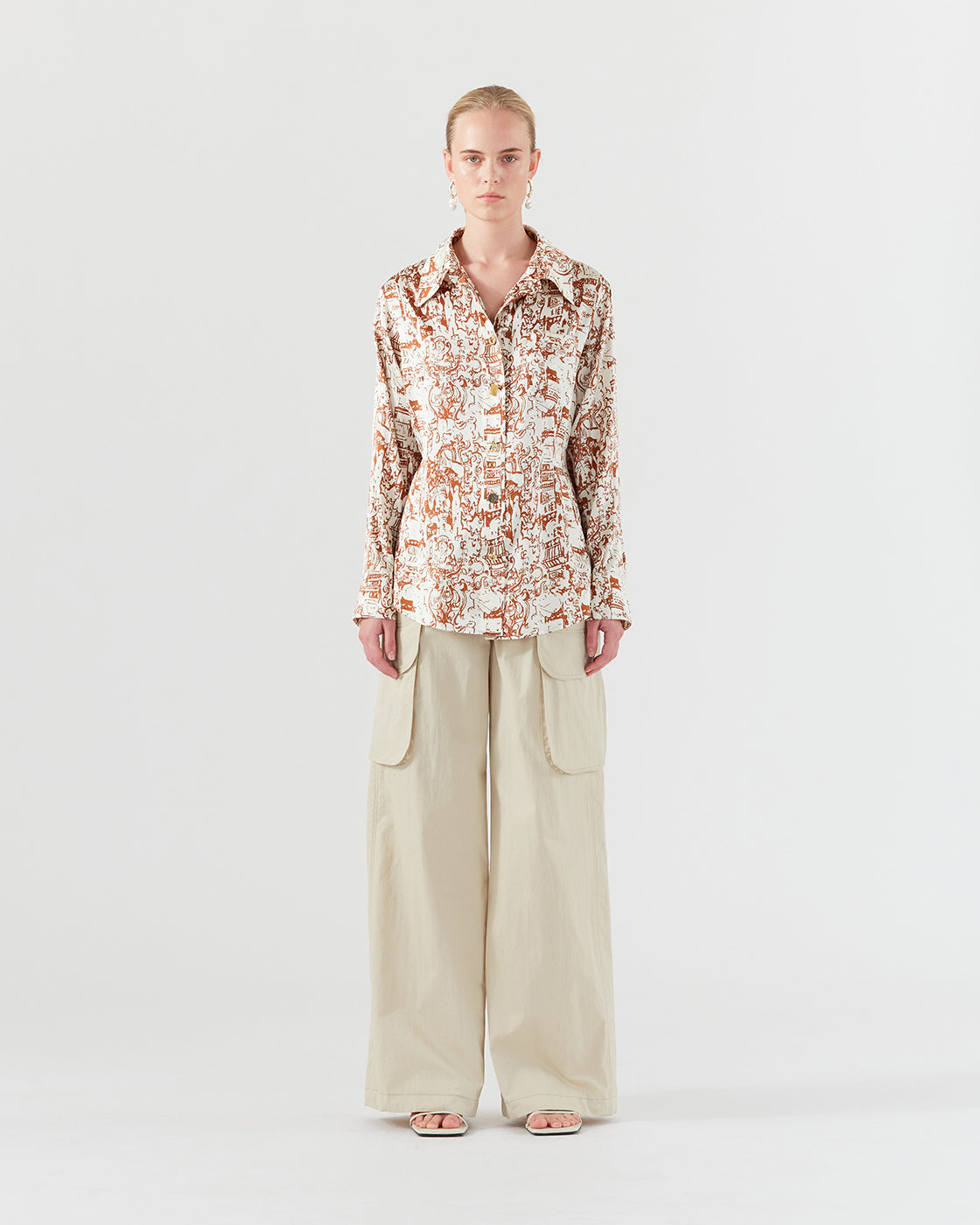 Kora Shirt Silk Satin Printed Brown