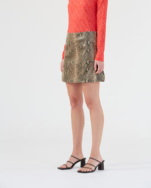 Elodie Skirt Faux Leather Snake Effect Beige