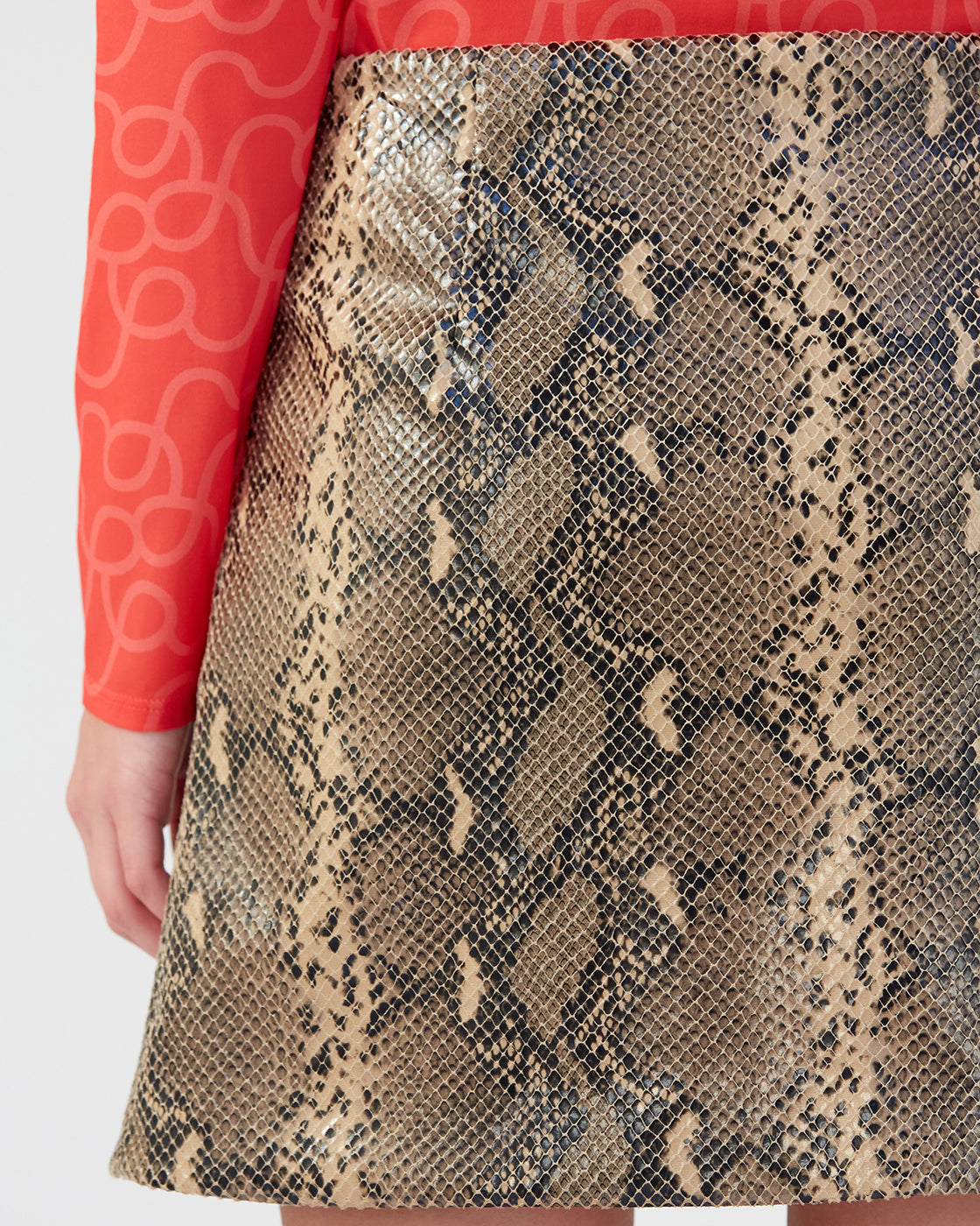 Elodie Skirt Faux Leather Snake Effect Beige