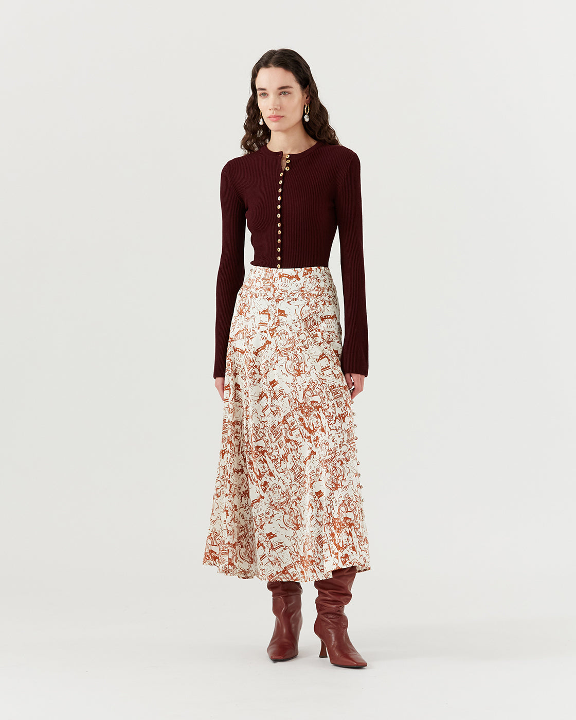 Ria Skirt Silk Satin Printed Brown