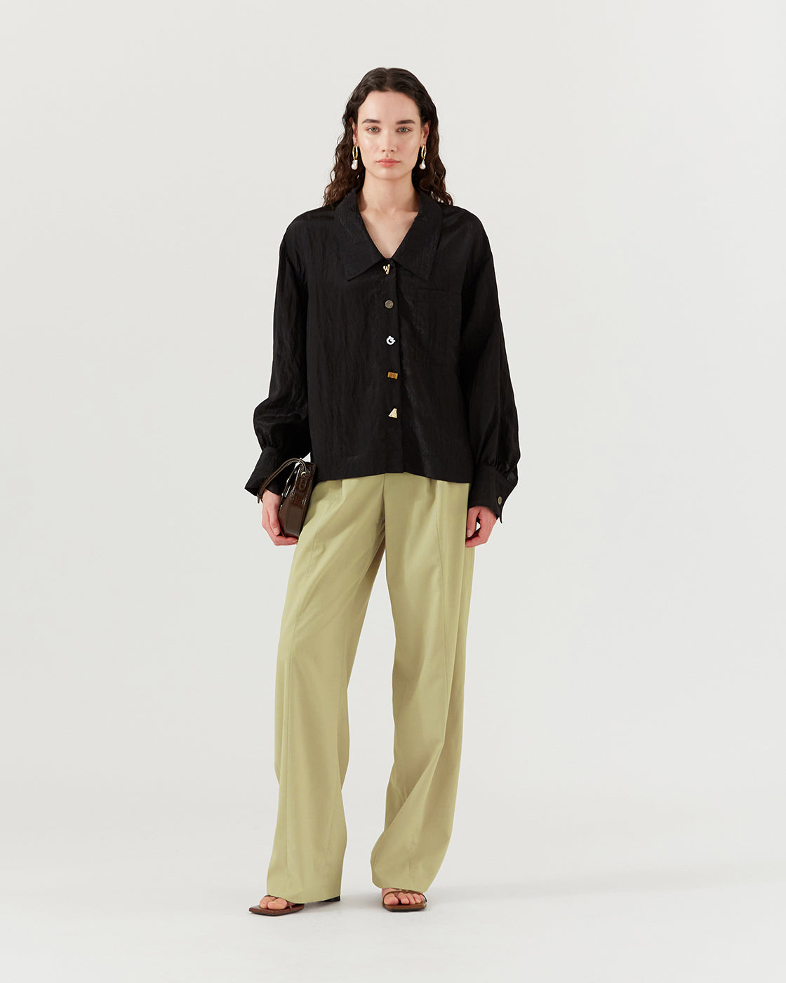 Akari Shirt Viscose Blend Crinkle Black