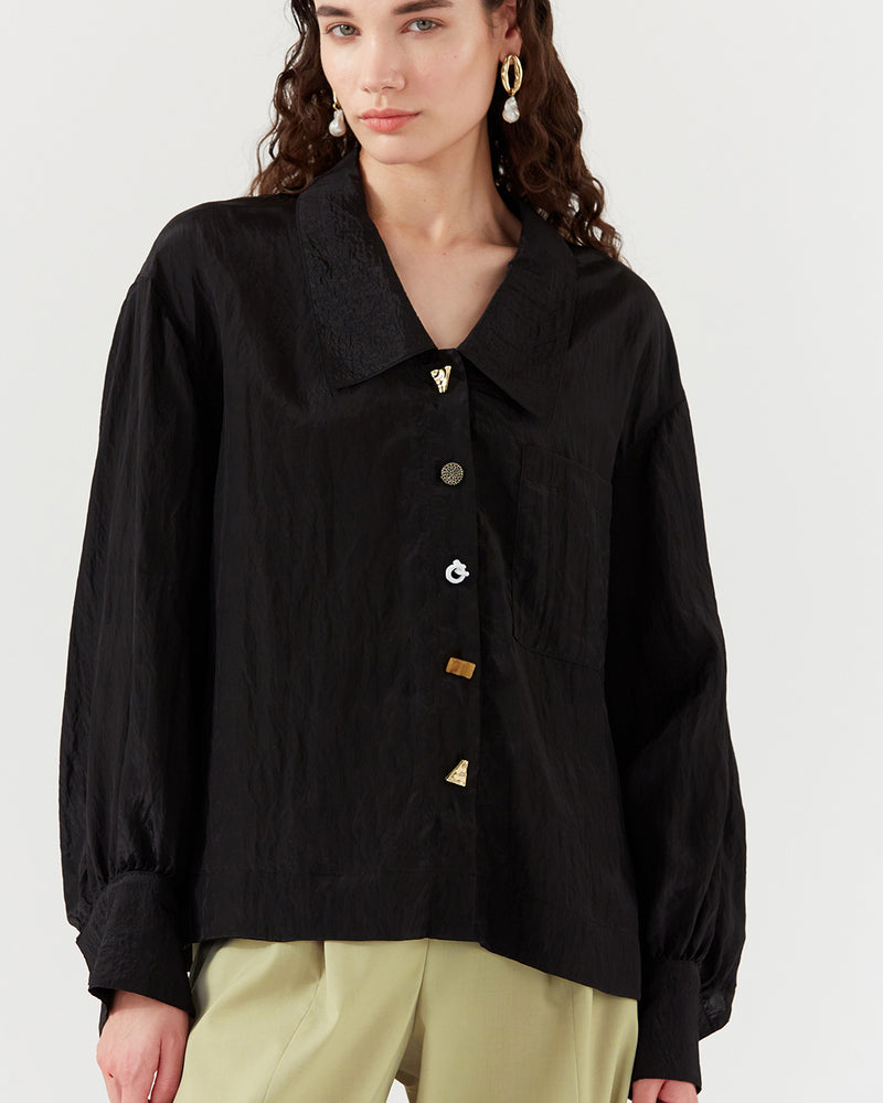 Akari Shirt Viscose Blend Crinkle Black – REJINA PYO