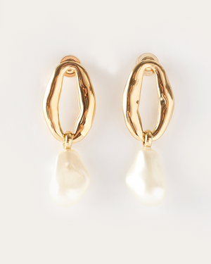 Chain Pendant Earrings Glass Pearl Gold