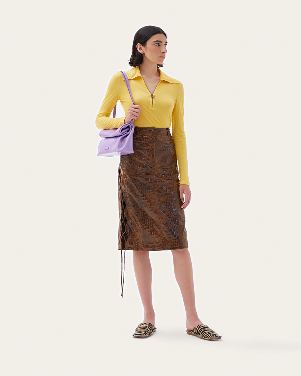 Erin Skirt Faux Leather Croc Brown