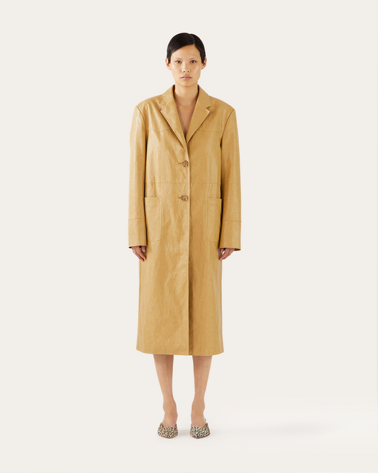 Atlas Coat Faux Leather Beige