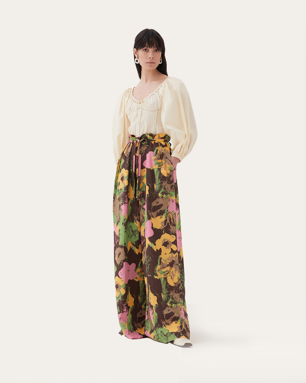 Oscar Trousers Viscose Print Floral Brown