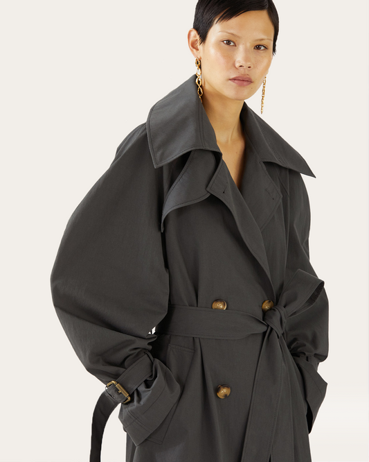 Romy Trenchcoat Cotton Blend Twill Charcoal