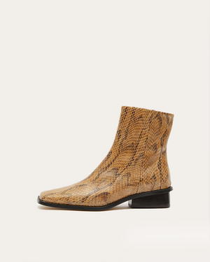 Rise Ankle Boot 30mm Leather Print Snake Brown