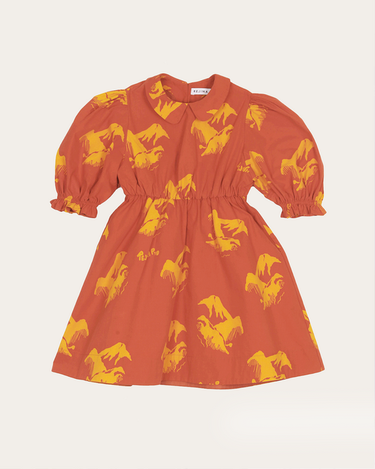 Nora Dress Organic Cotton Print Mountain Orange