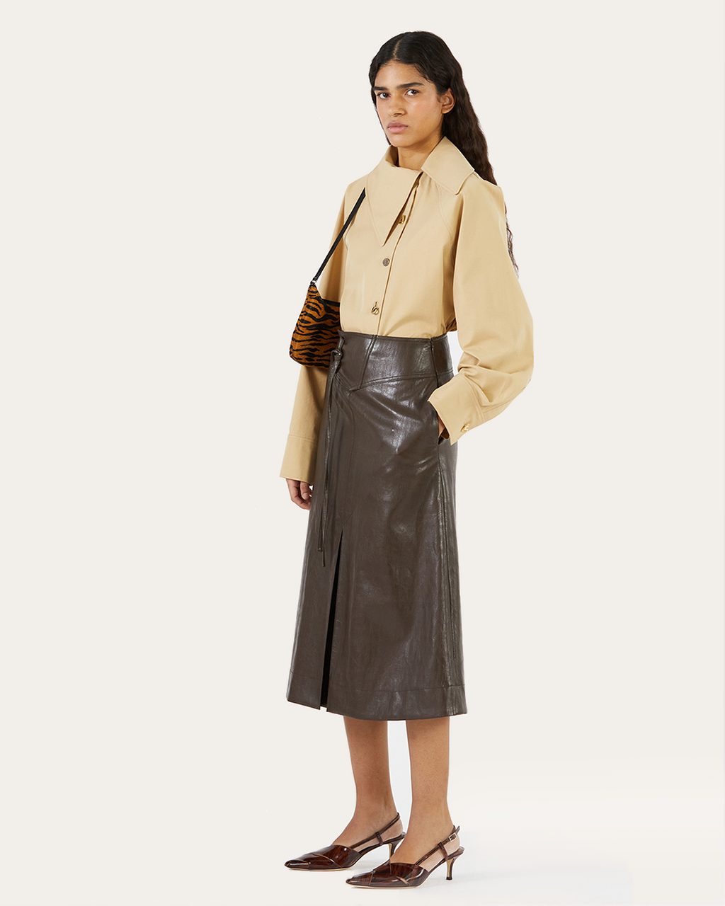 Boone Skirt Faux Leather Dark Brown