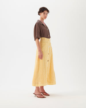Rocco Skirt Linen Check Yellow