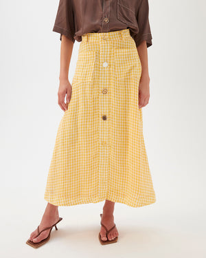 Rocco Skirt Linen Check Yellow