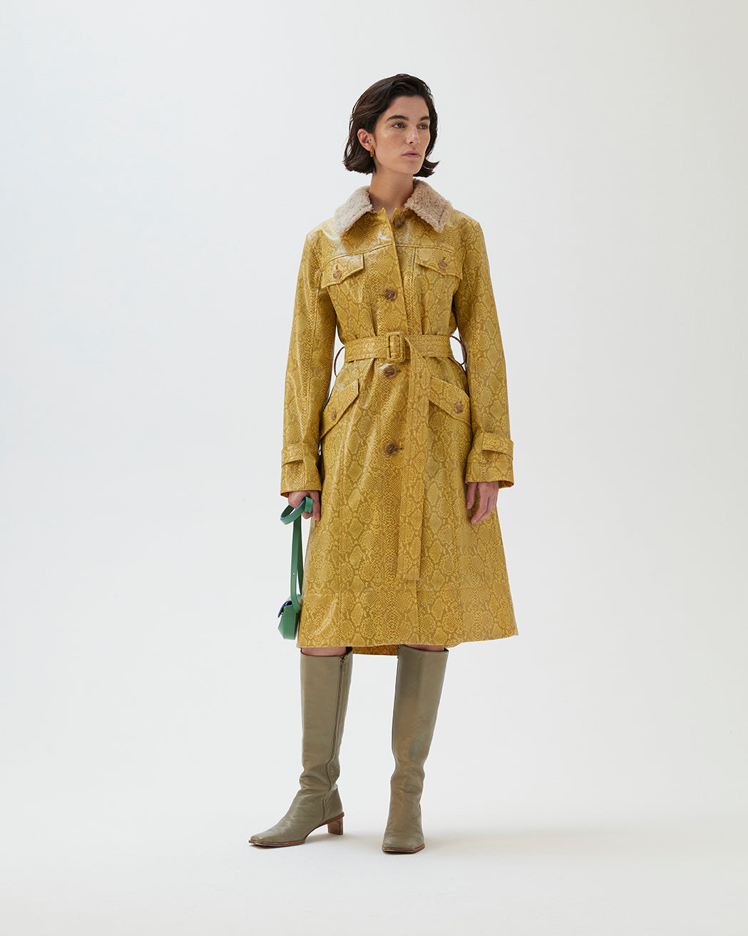 Hana Coat Faux Snakeskin Print Yellow