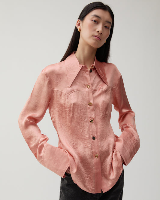 Camille Shirt Acetate Satin Pink – REJINA PYO