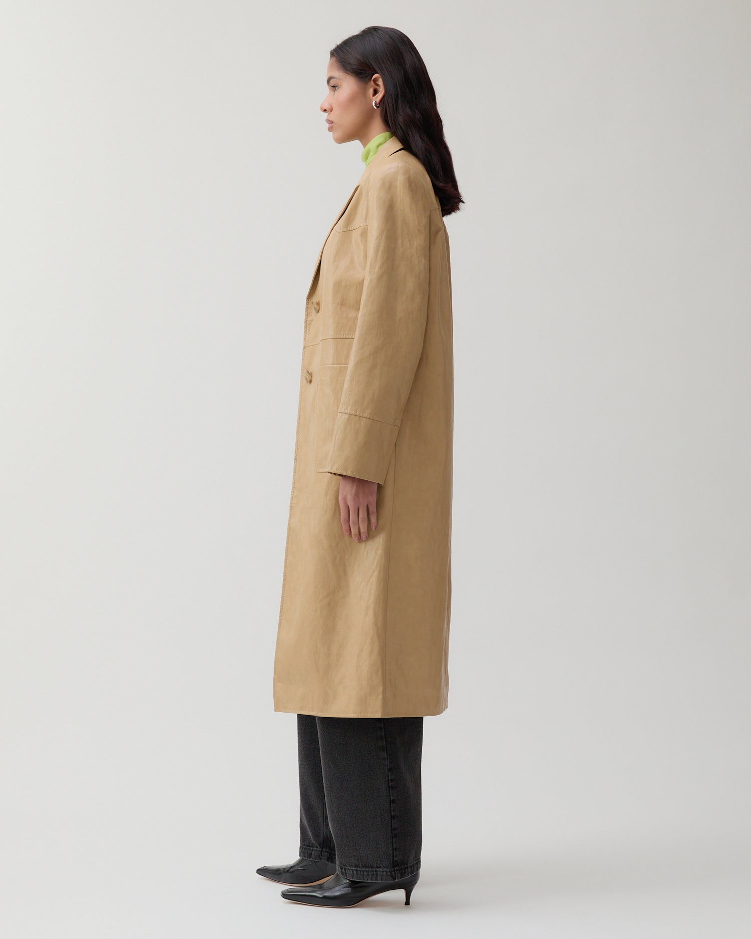 Atlas Coat Faux Leather Beige – REJINA PYO