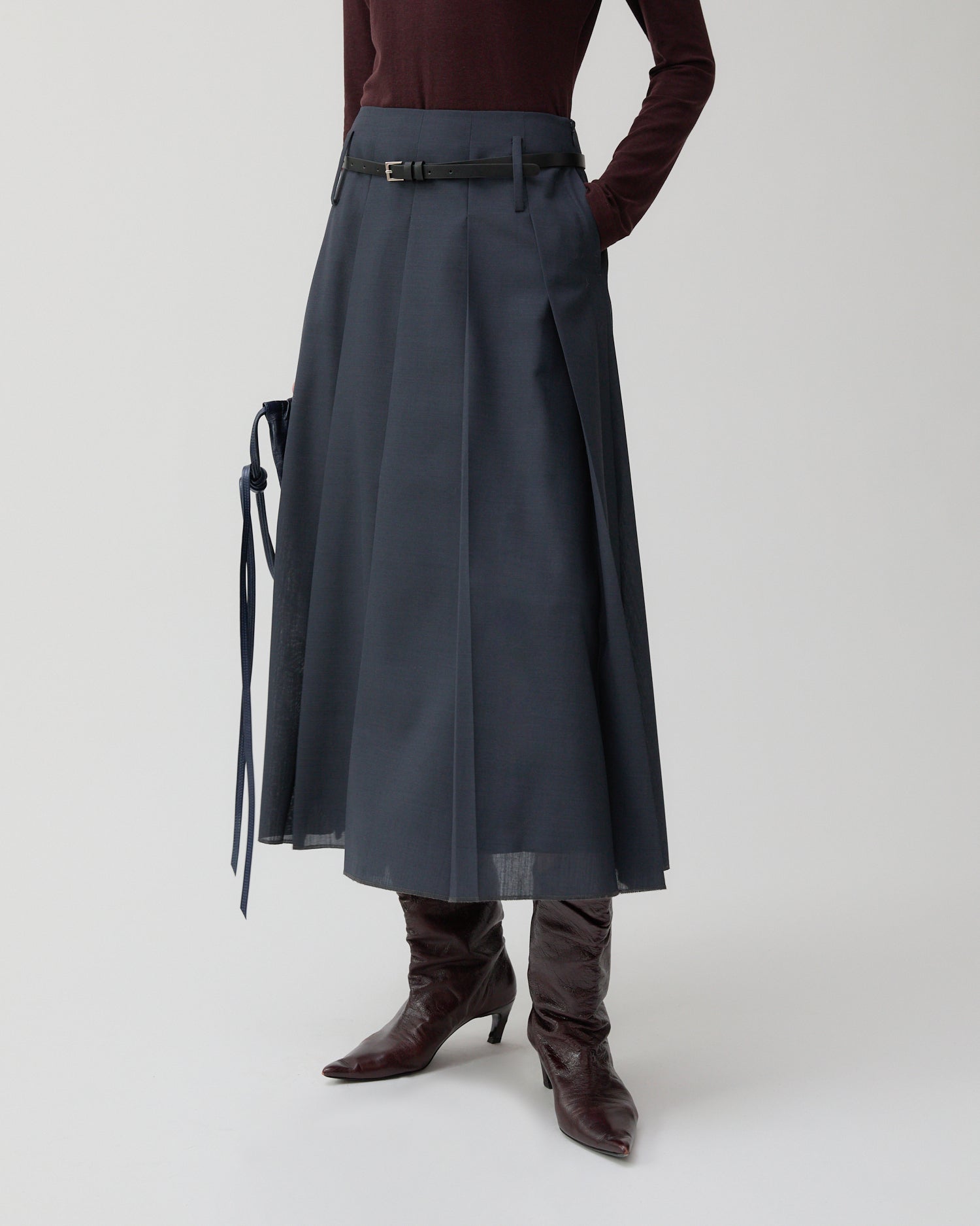 Odette Skirt Wool Blend Suiting Slate – REJINA PYO Odette Skirt Wool Blend Suiting Slate – REJINA PYO