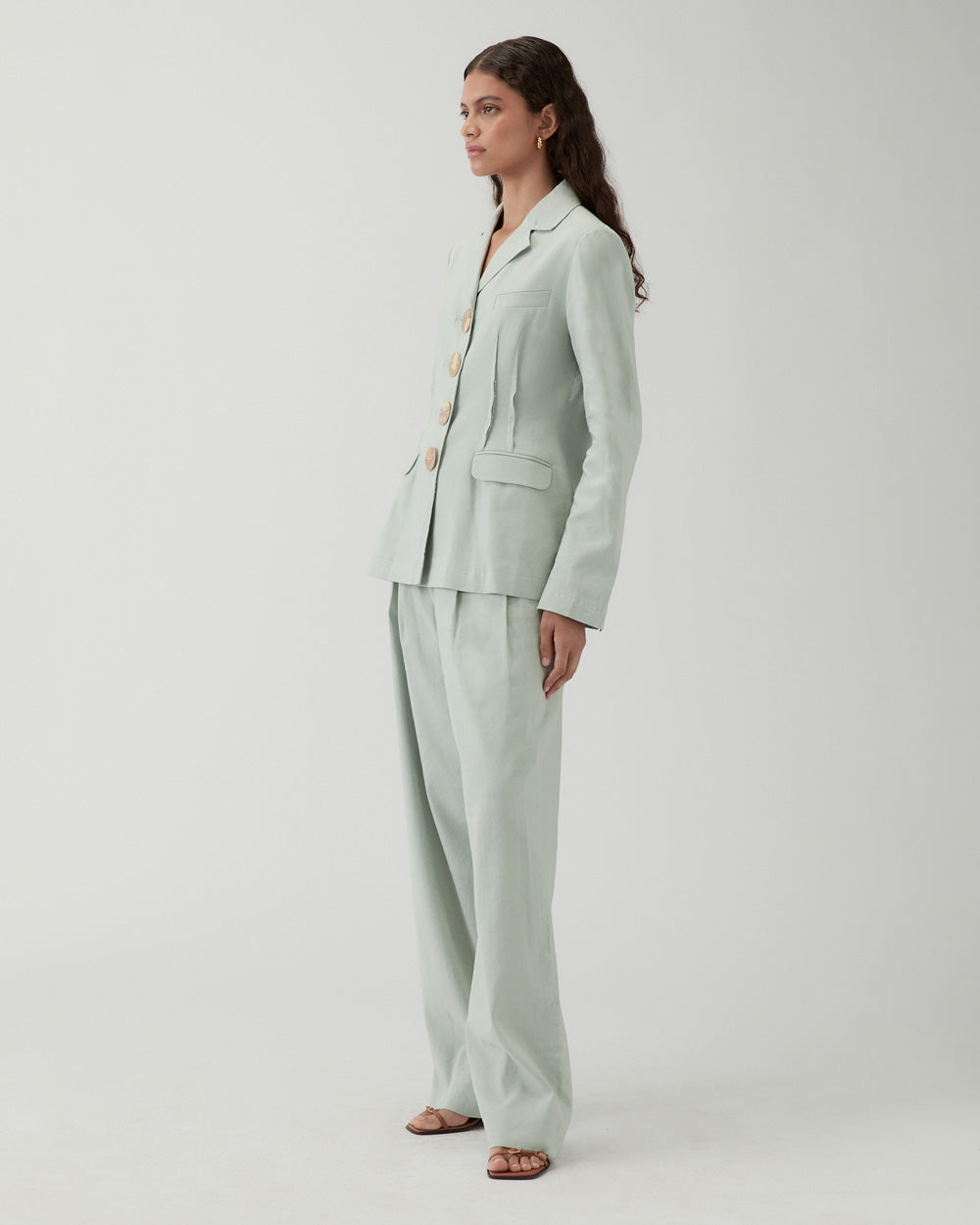 Etta Jacket Viscose Linen Blend Blue – REJINA PYO