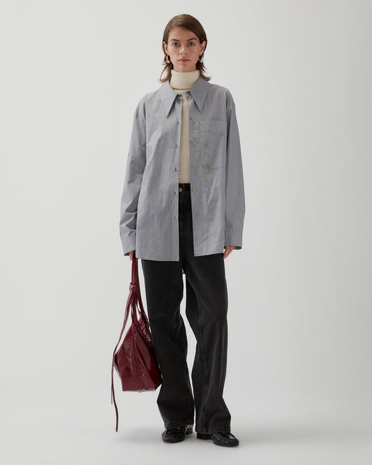 Ellis Shirt Cotton Stripe Grey