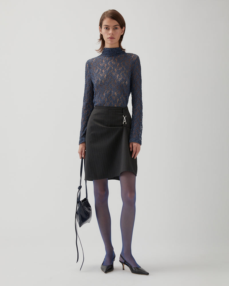 Camille Skirt Wool Suiting Stripe Grey