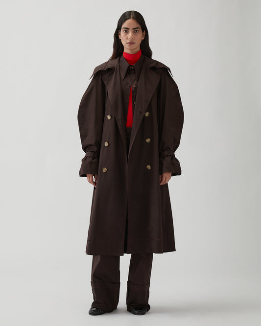 Romy Trenchcoat Sateen Cotton Dark Chocolate