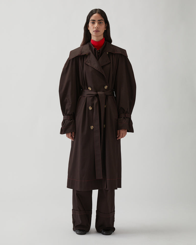 Romy Trenchcoat Sateen Cotton Dark Chocolate