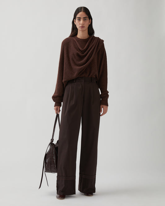 Macie Trousers Sateen Cotton Dark Chocolate