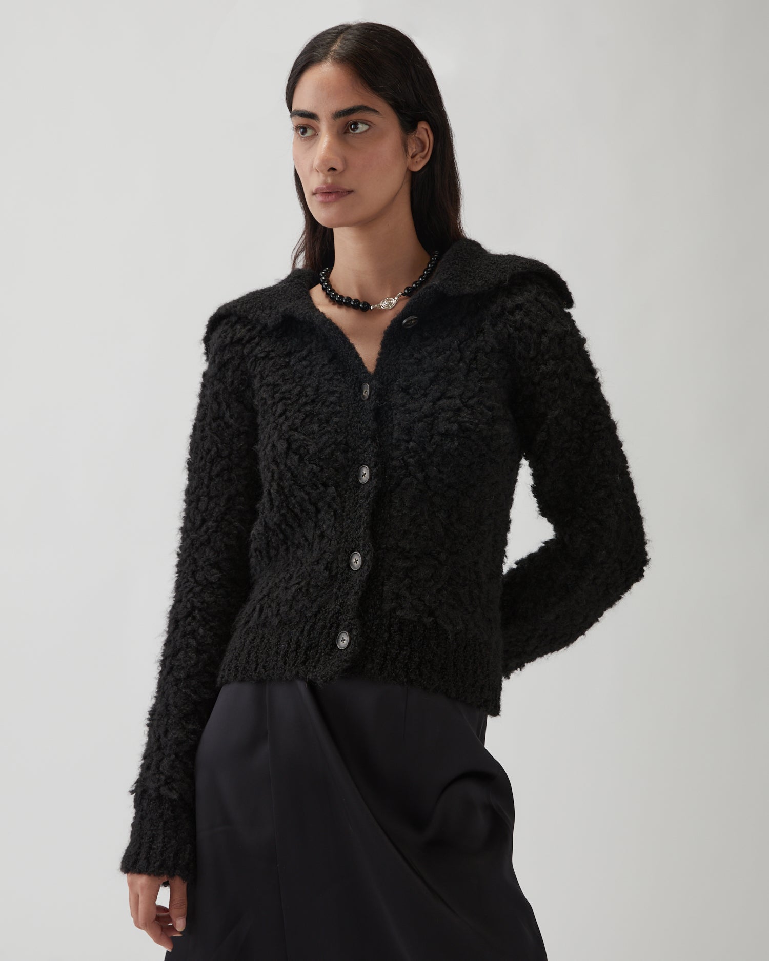 Ashley Cardigan Bouclé Alpaca Black – REJINA PYO