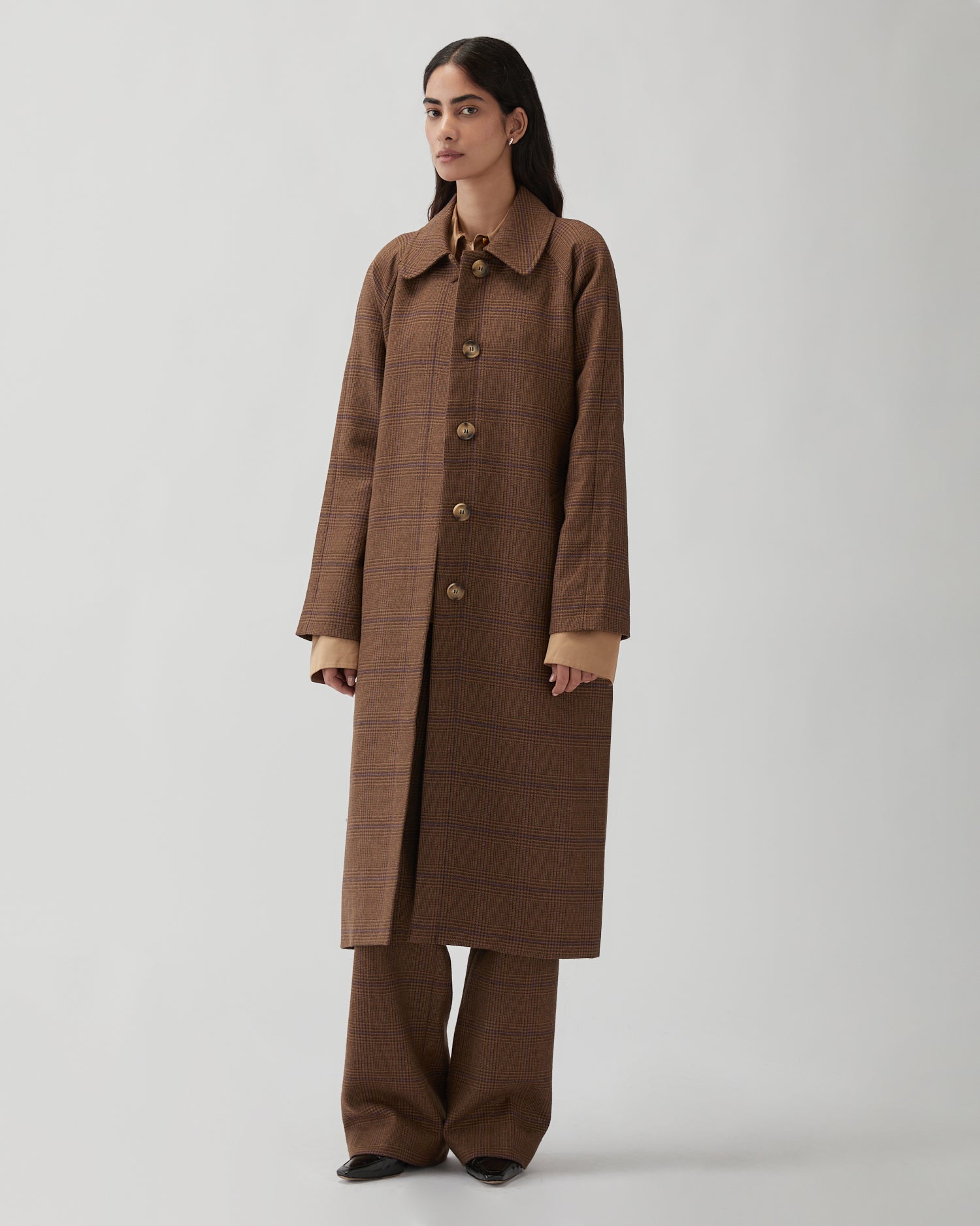Alice Coat Wool Check Brown – REJINA PYO