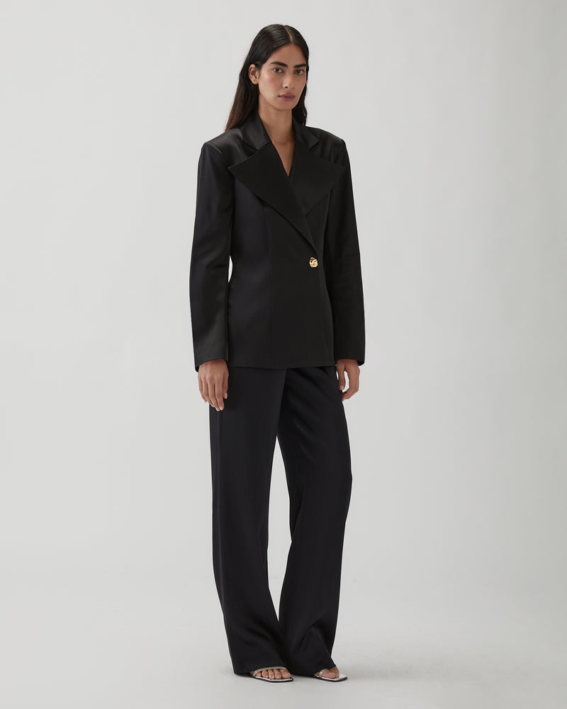 Leila Blazer Duchesse Satin Black