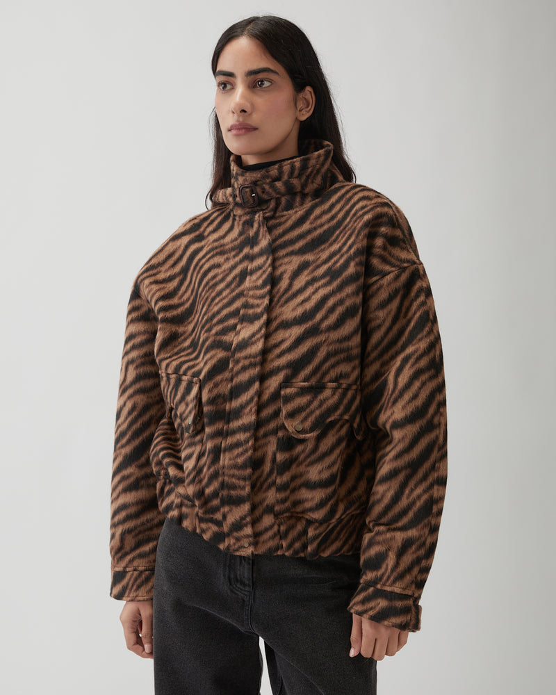 Sofie Jacket Wool Blend Jacquard Tiger Beige