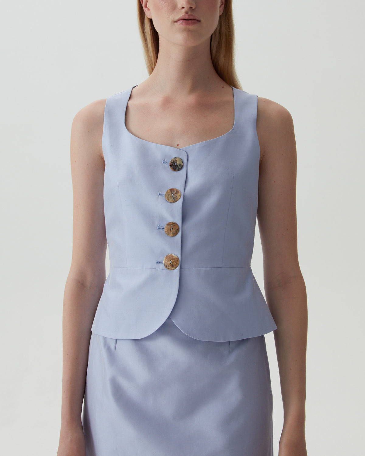 Eunice Vest Silk Cotton Taffeta Blue