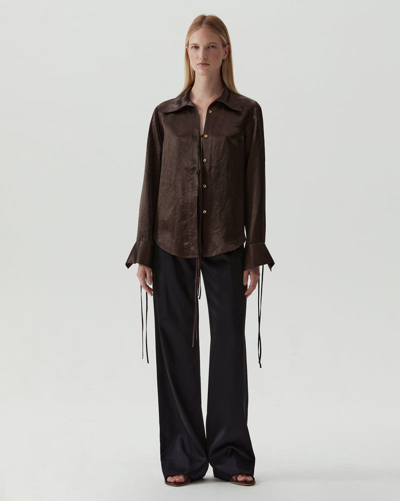 Saskia Shirt Satin Acetate Brown