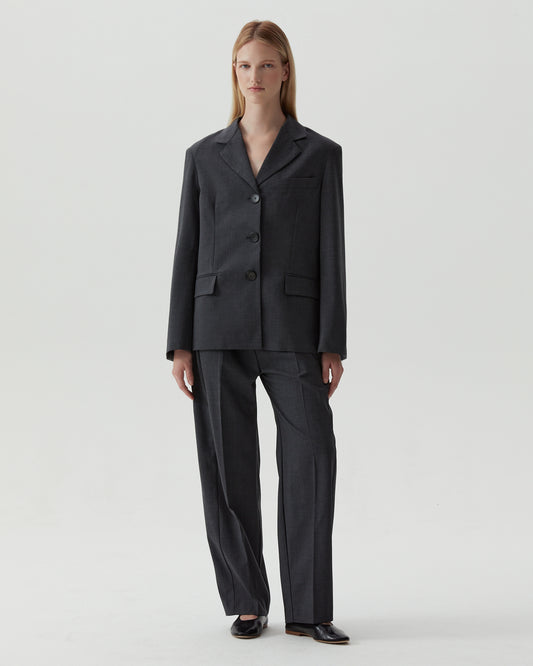 Delphi Blazer Wool Suiting Charcoal